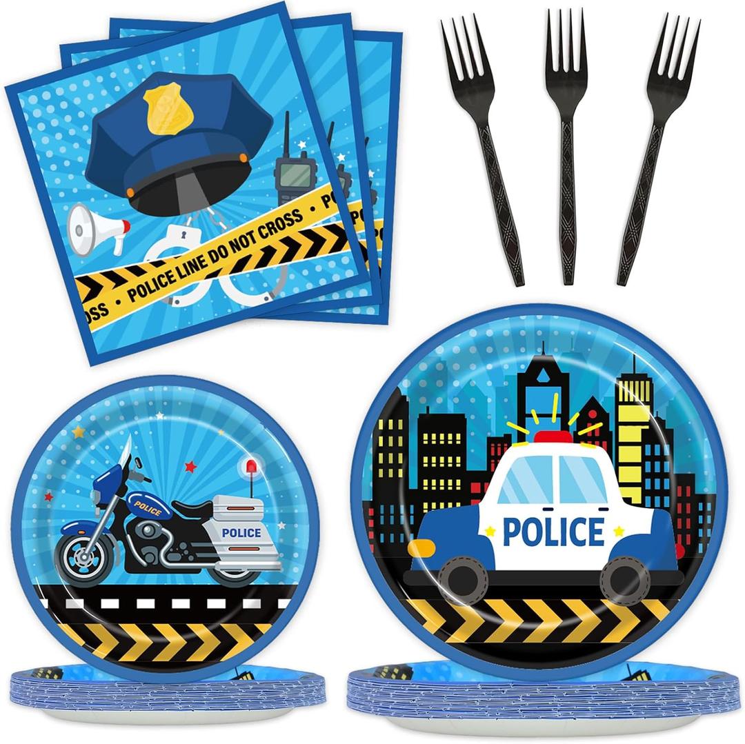 100 Pcs Police Party Plates and Napkins Party Supplies Police Birthday Party Tableware Set Police Officer and Car Party Decorations Favors for Police Theme Party Serves 25