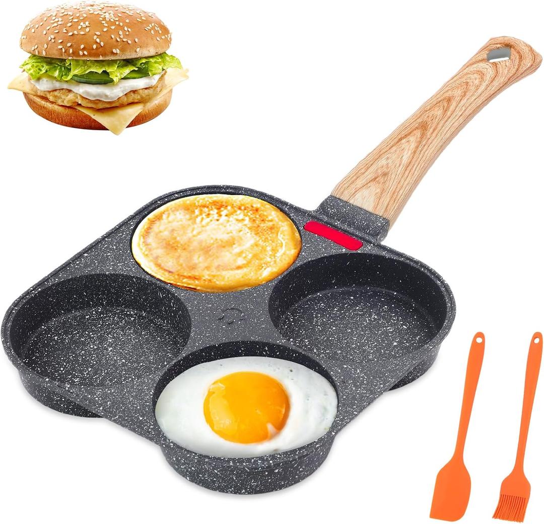 4-Cup Egg Pan Nonstick, Healthy Aluminum Omelette Pan, Breakfast Omelette Skillet for Fried Eggs Cooker, Pancakes, Suitable for Gas Stove & Induction Cookware