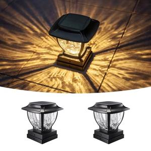 OPOIRA Solar Post Cap Lights Outdoor, Glass Deck Fence Post Cap Light Solar Powered for 4x4 Vinyl/Wooden Posts, Solar Lamp Post Light with 2 Lighting Modes for Patio Garden, Bright Warm White (2 Pack)