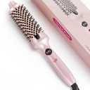 Thermal Hair Brush for Blowout Look, 1.5 Inch Heated Round Brush for Natural Curl, Ionic Curling Iron Wand with Dual Voltage, Volumizing Smoothing Hot Round Brushes, Light Pink