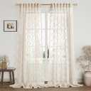 Beige Sheer Curtains 84 Inches Long for Living Room Rod Pocket Back Tab Sand Taupe Tan Semi Sheer Curtain Geometric Embroidered Tuft Pom Textured Drapes Earth Tone Farmhouse Rustic Bedroom Nursery