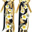 67" 2026 Black Gold Graduation Leis Class of 2026 Grad Ribbon Lei Hawaiian Ribbon Graduation Braided Lei with Flowers for High School College Student Congrats Grad Gifts Party Accessories