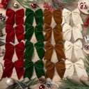 16 Pcs Christmas Velvet Bows 6 Inch Vintage Wreath Gift Bows Rustic Xmas Velvet Ribbon Bow Ornaments for Christmas Farmhouse Tree Garland DIY Craft Wrapping Decorations(Brown, Green, Beige, Burgundy)