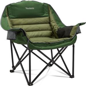 Oversized Camping Chair, Portable Folding Camping Chairs with Side Pocket, Cup Holder and Carry Bag, Heavy Duty Outdoor Camping Chairs for Adults, Fishing, Sports, Trip, up to 400lbs, Style 2 (Green)