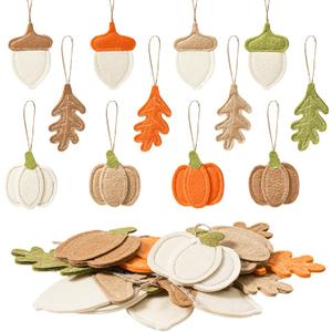 DN DECONATION 12PCS Fall Tree Decorations Felt Ornaments, Felt Pinecones Leaves Mini Pumpkins Ornament Set for Small Tree Thanksgiving Harvest Autumn Fall Hanging Decor