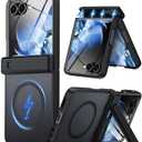 for Samsung Galaxy Z Flip 7 Case Fit for Magsafe [Hinge Protection Kickstand][Built-in Screen Protector][Translucent Matte] 15FT Military Shockproof Full Body Phone Case for Z Flip 7, Black