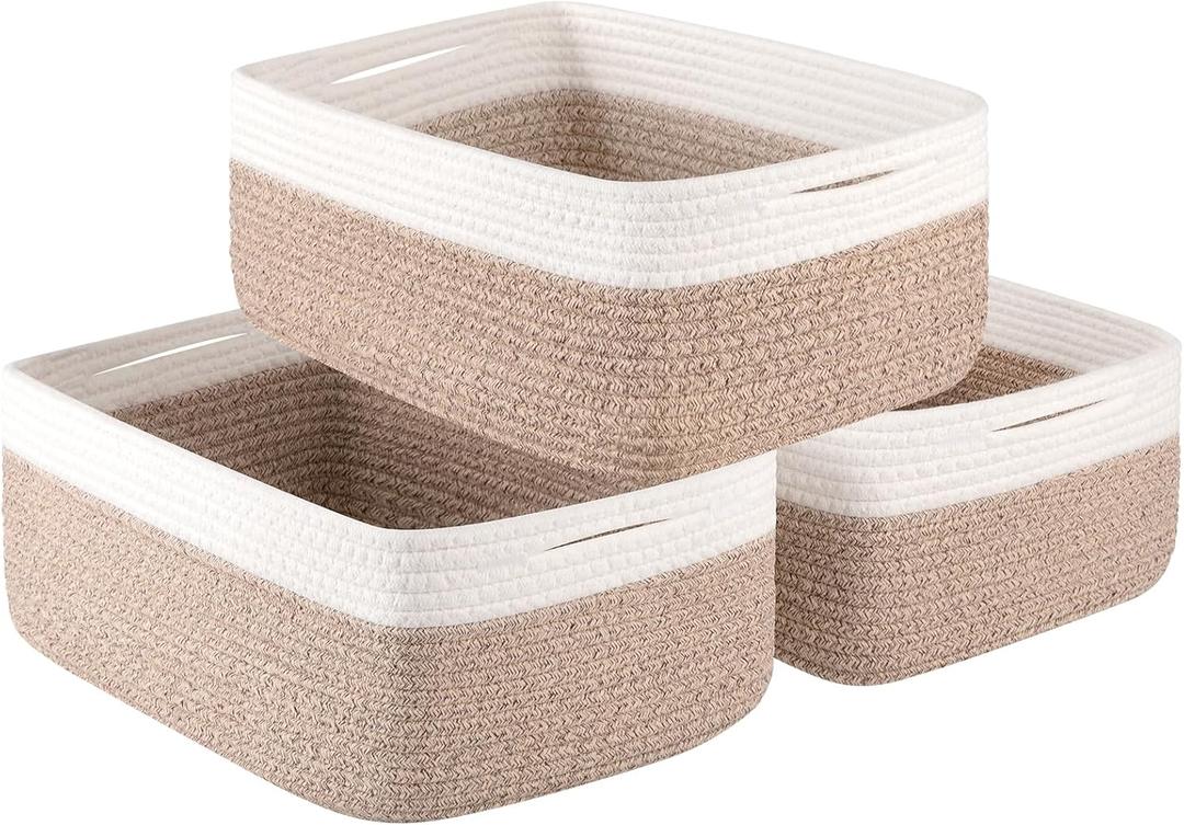 OIASKET Storage Baskets for Organizing 3 Pack, Woven Baskets for Shelves, Closet Organizer Bins Empty Gift Basket Toy Storage for Toys, Books, Towels, Clothes, 15"x11.42"x6.7", Yellow