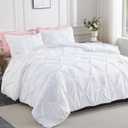 Andency White Queen Comforter Set(90x90Inch), 3 Pieces Cute Pinch Pleat Bedding Comforters & Sets for Queen Bed, Soft Lightweight Fluffy Down Alternative All Season Bed Set