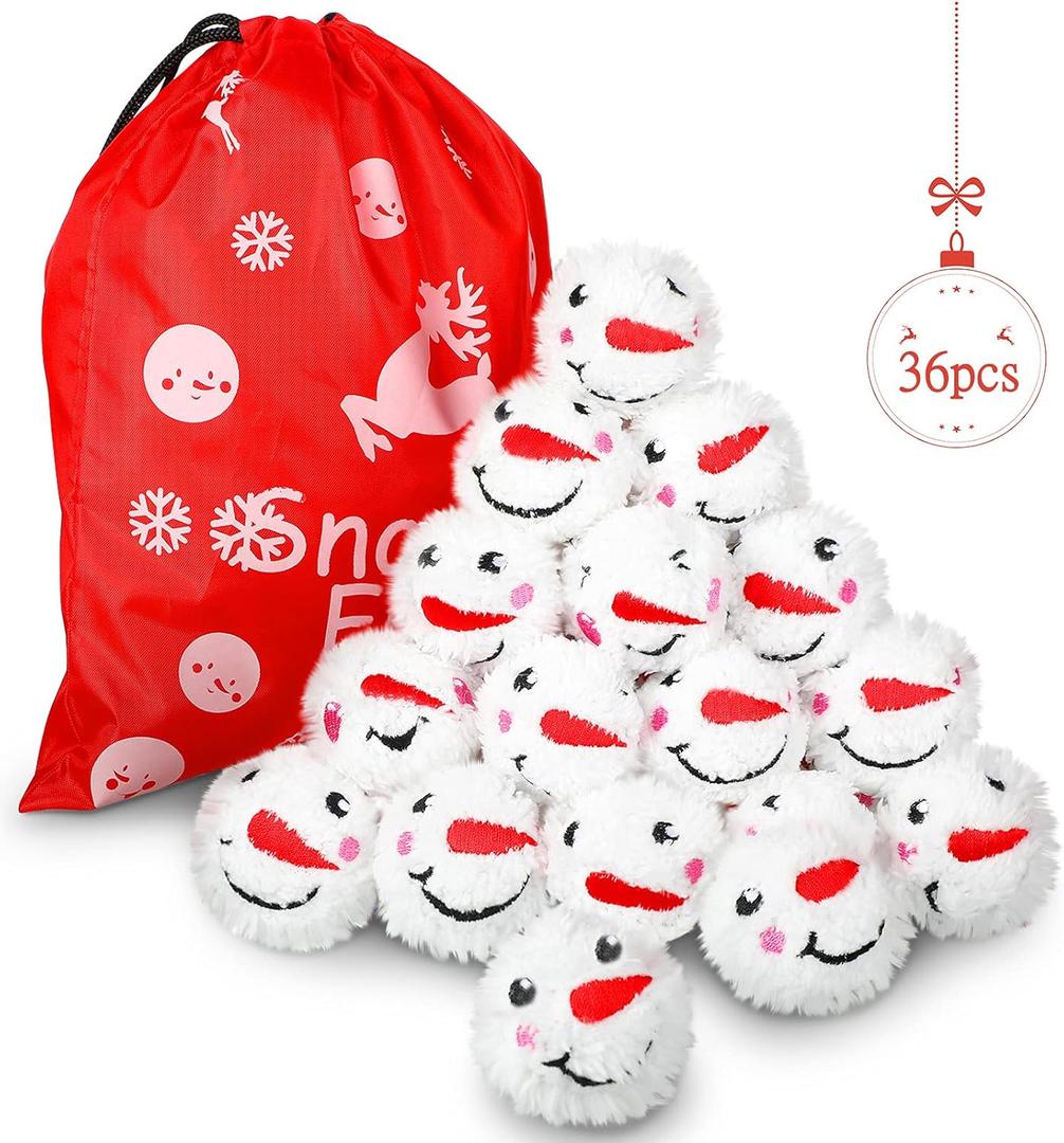 Sumind 36 Pieces Funny Snowball Fight Balls with Bag First Fight Snowflake Ball Reusable Soft Stuffed Fake Balls for Christmas Winter Indoor Outdoor Party Supplies