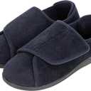 HomeTop Men's Corduroy Slippers Comfy Adjustable Hook and Loop Memory Foam Wide Indoor House Shoes for Diabetic Swollen Feet 11