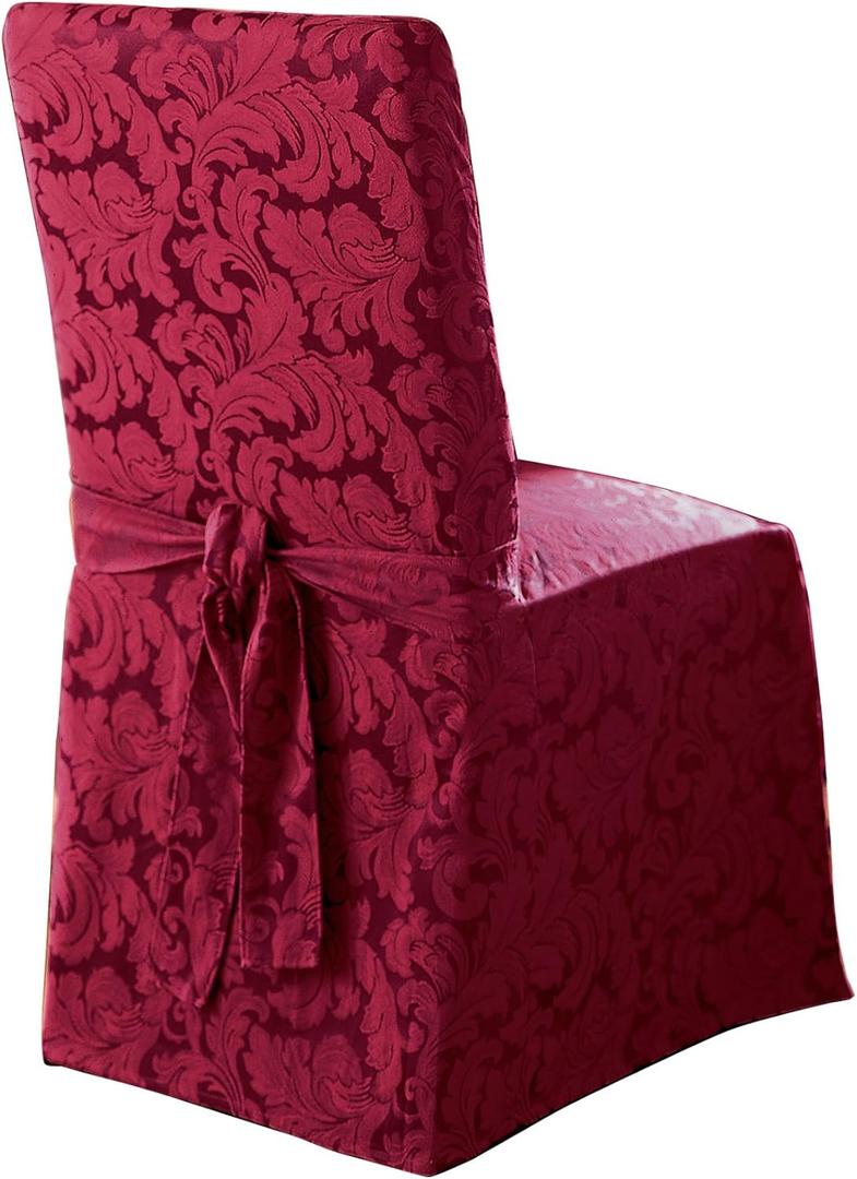 SureFit Home Dcor SF35464 Scroll Dining Chair Cover, Relaxed Fit, Cotton/Polyester, Machine Washable, One Piece, Burgundy Color