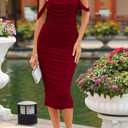PRETTYGARDEN Summer Off The Shoulder Ruched Bodycon Dresses Sleeveless Sexy Party Club Midi Dress (Medium, Wine Red)