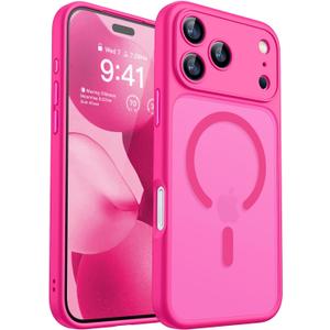 CANSHN Magnetic Compatible with iPhone 17 Pro Case, Upgraded [Full Camera Protection] [Compatible with Magsafe] [Translucent Matte] Shockproof Protective Phone Cover 6.3 Inch - Hot Pink