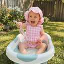 Toddler Girl Gingham Swimsuit Cow Print Sleeveless Ruffle Top Swim Shorts Sun Caps Infant Baby 3Pcs Bathing Suit (Gingham Pink, 18-24 Months)