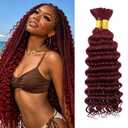 Human Braiding Hair for Boho Braids 2 Bundles Deep Wave Bulk Human Hair Braiding 99J Burgundy 100g/Pack 24 Inch Brazilian Virgin Human Hair No Weft Curly Extensions for Braid