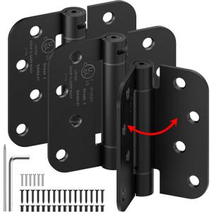 3-Pack Self Closing Door Hinges, 4 Inch Spring Loaded Door Hinges, Adjustable Tension for Exterior,Garage, Front Back Door,Left Right Hand Door, 5/8'' Radius Corners,UL Listed,Black