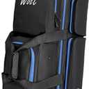 WOLT 3 Ball Bowling Bags with Wheels,Bowling Ball Bag 3 Ball Roller with Separate Shoe Compartment and Accessory Pocket, Retractable Handle Extends to 38 (Black+blue)