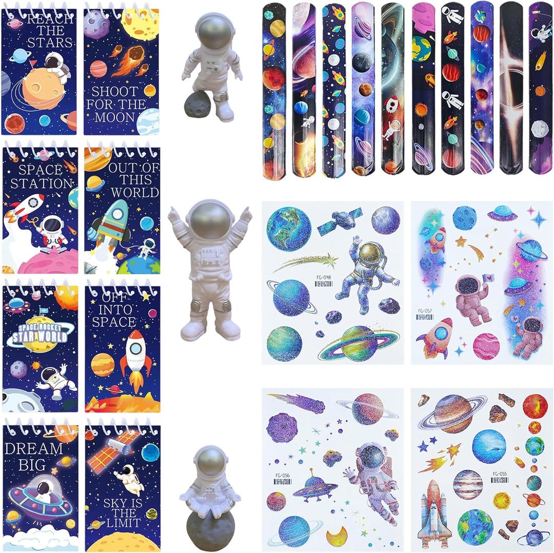 LaVenty Space Party Favor Space Themed Birthday Supplies Mini Notebook Stickers Wristbands Birthday Goodie Bag Fillers