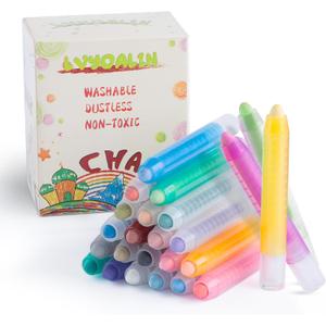 Dustless Chalk for Kids,Non-toxic Colored Sidewalk Chalk With Holder for Kids, 24 Colored Washable Toddlers Chalks for Blackboard Drawing Writing-christmas gifts for grandkids (24 PACK)