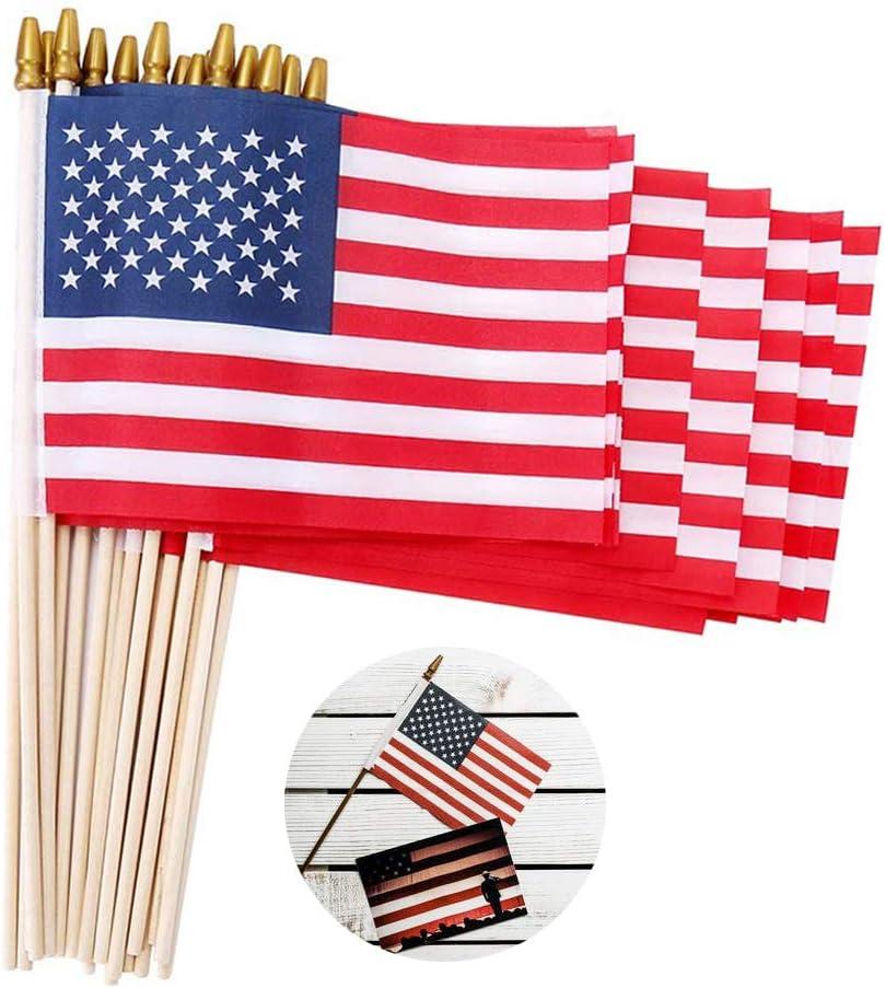 Small American Flags on Stick 5x8 Inch/25 Pack - Mini Ameirican Flags/Handheld American Wooden Stick Flag with Safe Spear Top for July 4th Decoration, Veteran Party, etc.