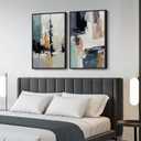Framed Colorful Abstract Wall Art for Bedroom, Set of 2 Modern Canvas Prints Paintings Artwork for Walls, Bright Blue Green Multicolor Pictures for Living Room, Dining Room, Bathroom Wall Decor 16x24 In, 16" W x 24" H x 2Pcs
