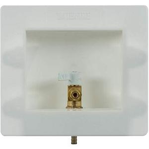 Water-Tite 87954 Square Ice Maker Outlet Box - Quarter-Turn Brass Valve, 3/8-Inch ASTM F1807 Connection, White Plastic