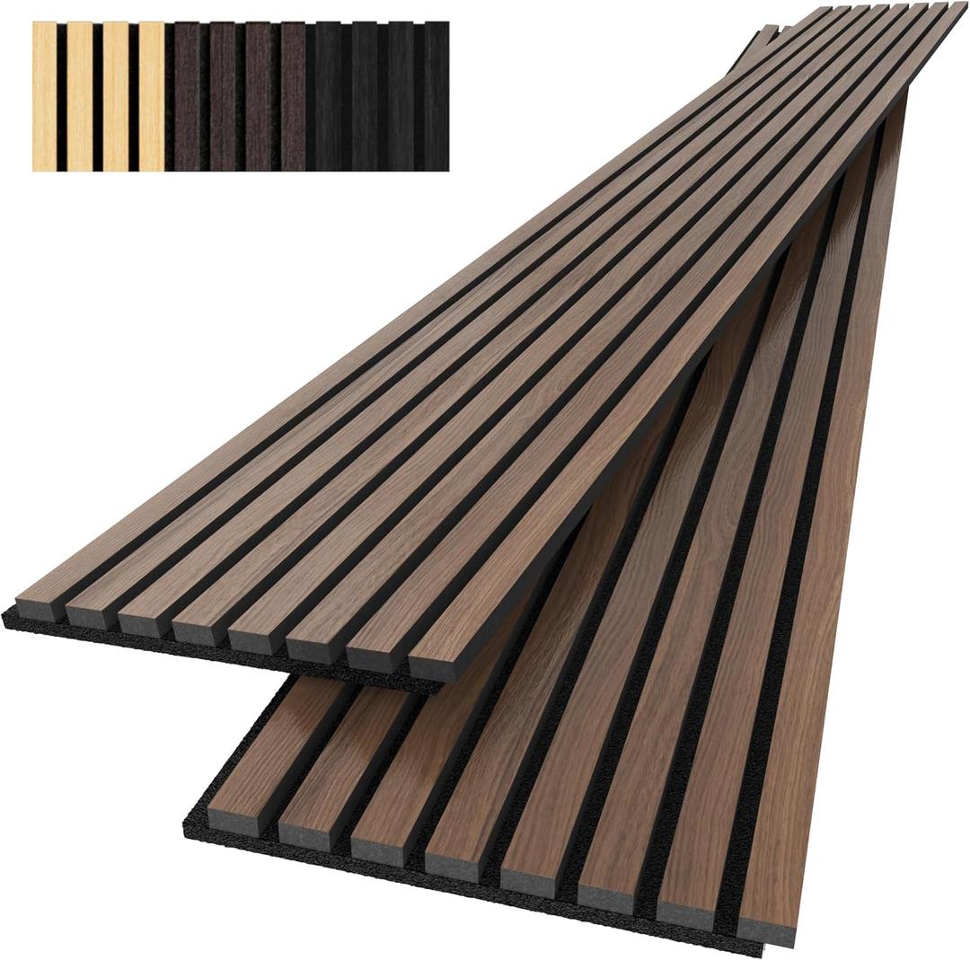 Acoustic Wood Wall Panels, 2-Pack 94.5" x 12.6" Soundproof Wall Panels, Wood Slat Wall Panels for Wall Decor, Walnut