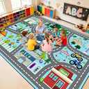 Car Rug Play Mat - Road Rug for Kids Boys Room, Fun Race Track Traffic Road Carpet for Boys Playmat Educational Learn, Car Carpet for Kids Room Decor Playmat Bedroom Playroom,2.5x4 Feet