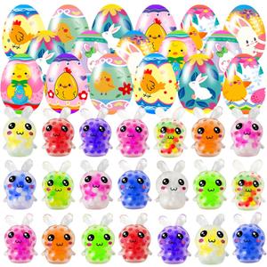 24 Pack Prefilled Easter Eggs with Squeeze Toys Colorful Easter Eggs with Variety Easter Stress Balls Great for Easter Basket Stuffers and Party Favors Easter Egg Fillers