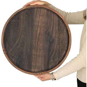 20" Rustic Wooden Serving Tray - Extra Large Round Ottoman Table Tray for Farmhouse Decorative Oversized Coffee Table Trays Living Room Kitchen Counter Breakfast Brown