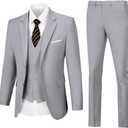 WOMS Mens Suit 3 Pieces Slim Fit Suits for Men Formal Tuxedo Business Suit Wedding Prom Groom Suits Dinner Party (Gray, S)