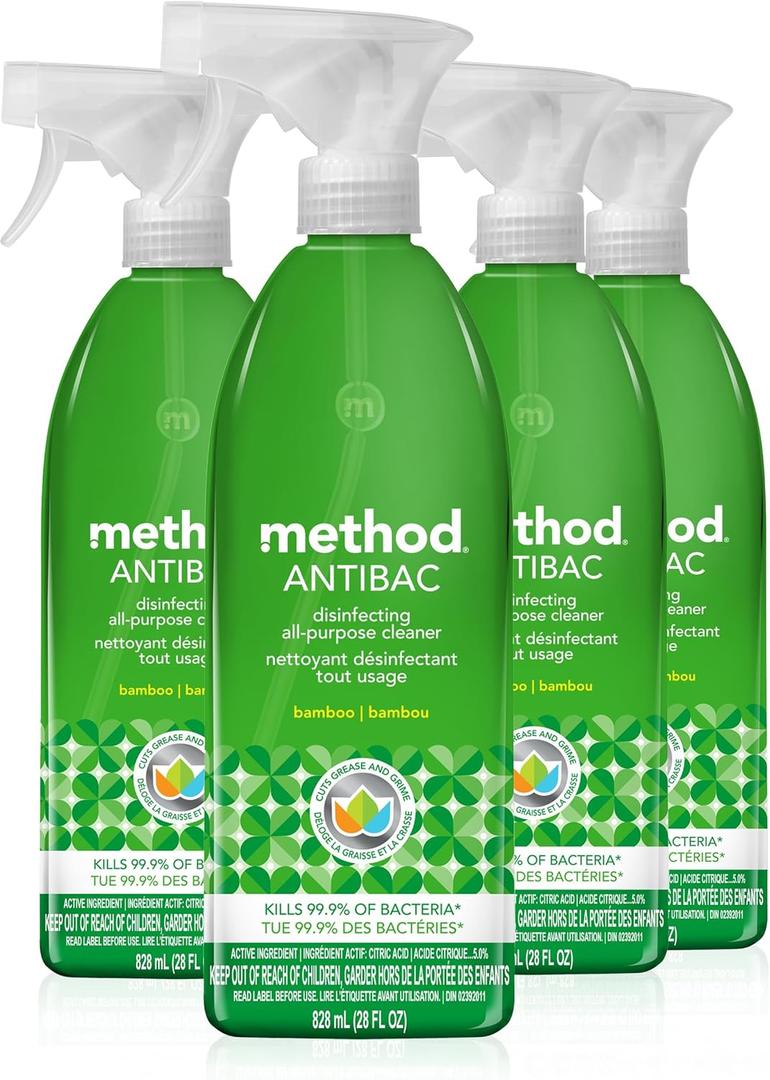 Method Antibacterial All-Purpose Cleaner Spray, Bamboo, Kills 99.9% of Household Germs, 28 Fl Oz (Pack of 4)