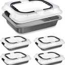4 Pcs Cake Baking Pan with Lid and Handle, 9 x 13 Inch Non-stick Rectangle Sheet Cake Pan Carrier for Brownie Roasting Cooking Baking (Black Gray)