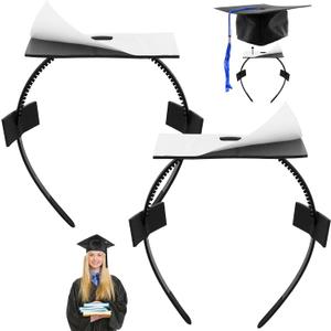 2 x 2 Pack Graduation Cap Headband, Grad Cap Hairband Insert for Perfect Graduation Hat Headband, Gift for Graduates Students Accessories Black