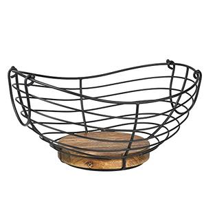 Modern Farmhouse Fruit Basket for Kitchen Counter, Vintage Wire and Wooden Base Fruit Bowl for Kitchen Decor, Fruit & Vegetables Storage Basket/Bowl