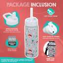 FAHRMOSIS 18 OZ Kids Water Bottle with Carrier Bag & Strap Leak Proof Metal Insulated Stainless Steel Tumbler with 2 Lids (Flip & Spout) for School & Sports Water Bottle with Straw - White (Winter)