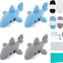 ORIGACH 4 Sets Crochet Shark Kit for Beginner Adults, Handmade Shark Starter Crochet kit Complete Crochet Set with Step by Step Video Tutorial Instruction, 5.9 inches x 10.2 inches x 1.5 inches