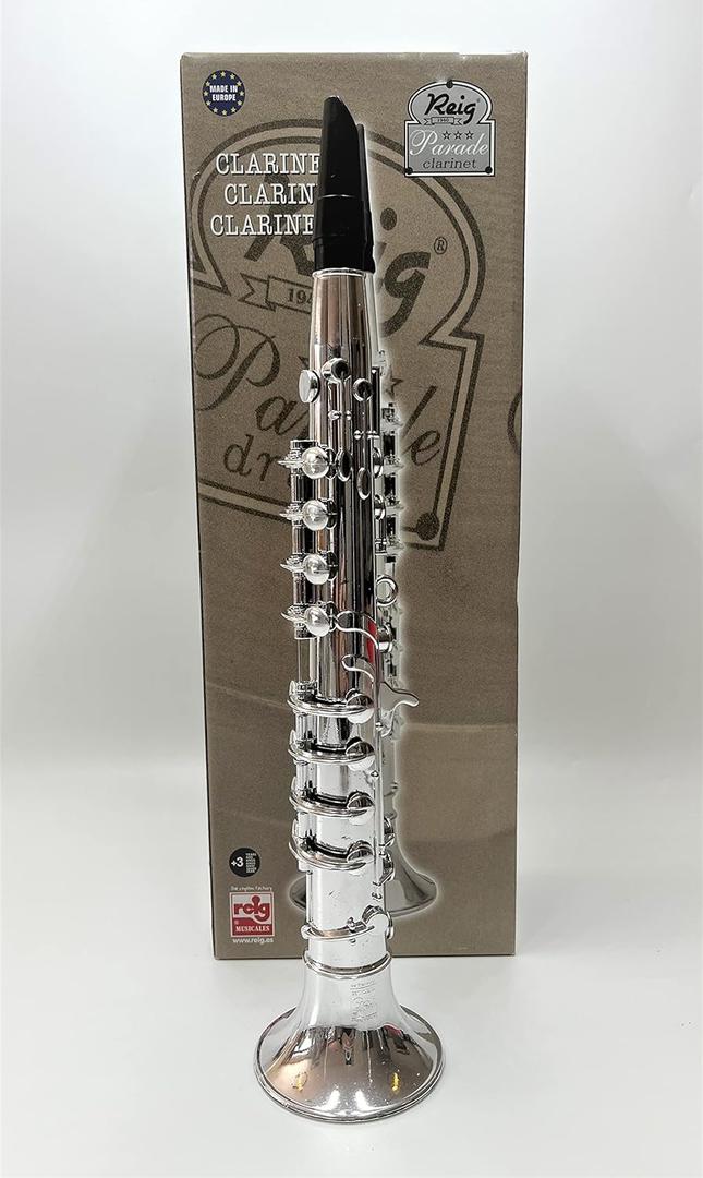 My First Toy Clarinet for Kids in Silver Finish with Standard Keys is a Great Learning Kid Toy Instrument and Teaching Tool for Children Ages 3+ BPA Free.