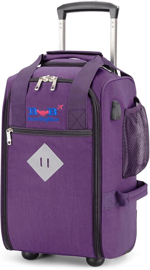 17x10x9 Inches United Airlines Rolling Personal Item Under Seat Duffle bags Suitable For Major Airlines Including Spirit, and Frontier Airline, Purple