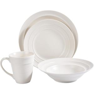 Modern Ceramic Dinnerware Set, 4-Piece, Mug, Bowl and Dinner Plates (White)