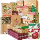 12 Kraft Christmas Gift Boxes with Lids for wrapping Large Clothes and 80 Foil Christmas Gift Stickers (Assorted size for wrapping Robes, Sweater, Coat, Shirts and Clothes Xmas Holiday Present)