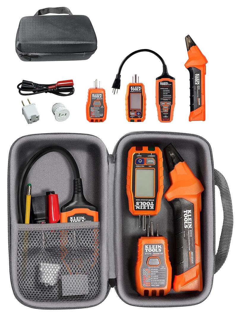 CaseSack case for Klein Tools 80016 Circuit Breaker Finder Tool Kit, ET310 AC Circuit Breaker Finder, Integrated GFCI Outlet Tester, RT310 Receptacle and Accessory Kit (Stone Gray)