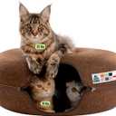 Cattasaurus Peekaboo Cat Cave Donut for Multiple & Large Cats up to 30-45 lbs, 3-in-1 Self Warming Cat Bed, Tunnel & Scratcher for Indoor Cats, Washable & Detachable Small Dog Bed (Brown, Jumbo)