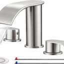 Ultimate Unicorn 8 inch Bathroom Faucet Brushed Gold, Waterfall Bathroom Faucet with Metal Pop-up Sink Drain Stopper and 2 Supply Hoses,2 Handle Widespread Faucets for Vanity Sink 3 Holes