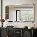 BEAUTYPEAK Wall Mounted Bathroom Mirror - 26" x 38" Silver Rectangular Aluminum Alloy Frame Mirror with Rounded Corners