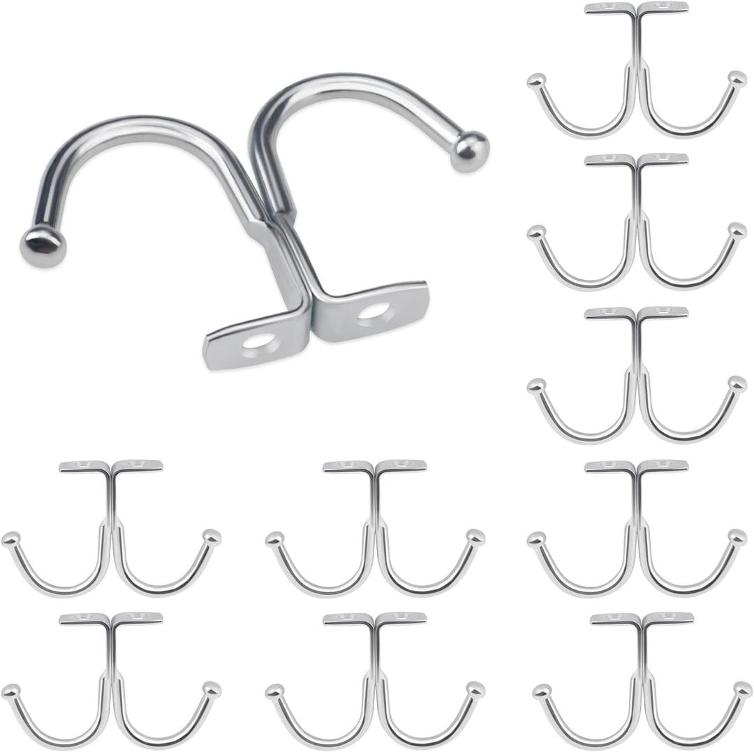 10 Pack Under Cabinet Hooks, Double Prong Ceiling Heavy Duty Shelf Coffee Cup Coat Hangers Mug Hooks for Hanging Bathroom Kitchen Wall, Silver