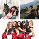 6 Pcs Lace Folding Handheld Fan for Wedding Cotton Embroidered Bridal Hand Fan with Bamboo Staves and Silk Tassels Vintage Retro for Guests Women Wedding Bridal Shower Party Favors (Black)