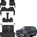 Auxko All Weather Floor Mats Cargo Mat with Backrest Mat for Kia Telluride 7&8 Seats 2020-2025 TPE Liners Accessories Guard Odorless Anti-Slip Floor Liners & Trunk Liner with Back Seat Protectors