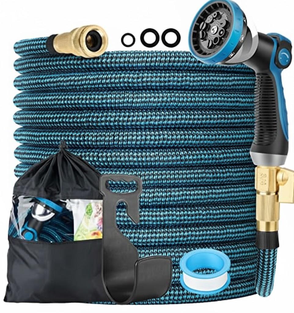 Flexi Hose Expandable Garden Hose with 8 Function Nozzle, 50FT - Lightweight Retractable Garden Hose, Water Hose - No-Kink Flexibility, 3/4 Inch Solid Brass Fittings and Double Latex Core