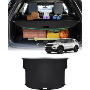 Powerty Cargo Cover Custom Fit for Ford Explorer 2020-2024 Trunk Cover Trunk Security Cover Shielding Shade Explorer Accessories Retractable Punch-Free Carbon Fiber Black